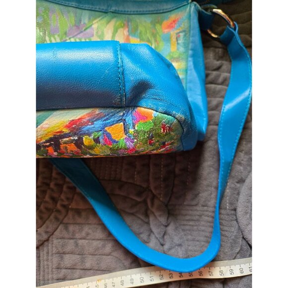 Jeon Genuine Leather Hand Painted Tropical Street  Scene Crossbody EUC - Picture 9 of 10